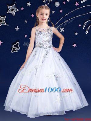 Trendy Scoop Sleeveless Zipper Floor Length Beading Flower Girl Dress