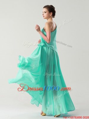 One Shoulder Sleeveless Ankle Length Ruching Side Zipper with Turquoise