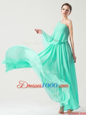 One Shoulder Sleeveless Ankle Length Ruching Side Zipper with Turquoise