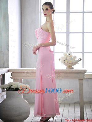 Graceful One Shoulder Sleeveless Chiffon Prom Dress Ruching and Hand Made Flower Lace Up