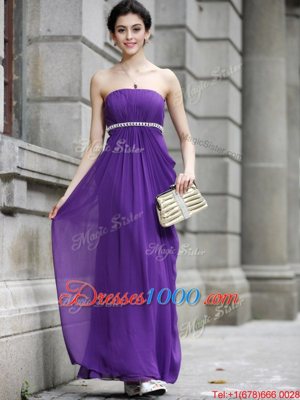 Purple Column/Sheath Beading Homecoming Dress Online Zipper Chiffon Sleeveless Ankle Length