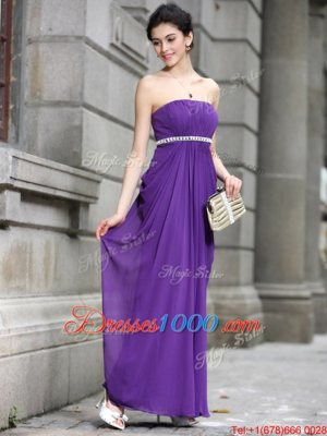 Purple Column/Sheath Beading Homecoming Dress Online Zipper Chiffon Sleeveless Ankle Length