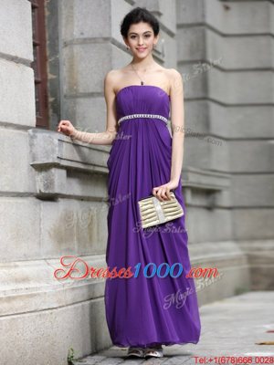Purple Column/Sheath Beading Homecoming Dress Online Zipper Chiffon Sleeveless Ankle Length