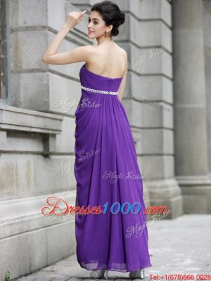 Purple Column/Sheath Beading Homecoming Dress Online Zipper Chiffon Sleeveless Ankle Length