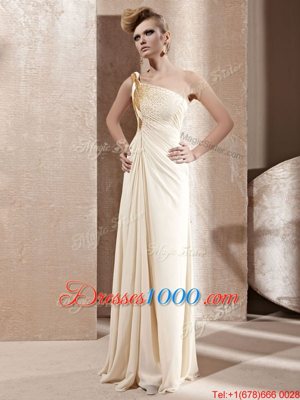 Exceptional One Shoulder Champagne Empire Beading Side Zipper Chiffon Sleeveless Floor Length