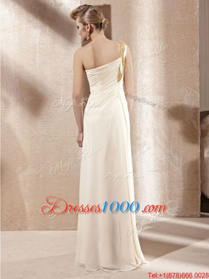 Exceptional One Shoulder Champagne Empire Beading Side Zipper Chiffon Sleeveless Floor Length