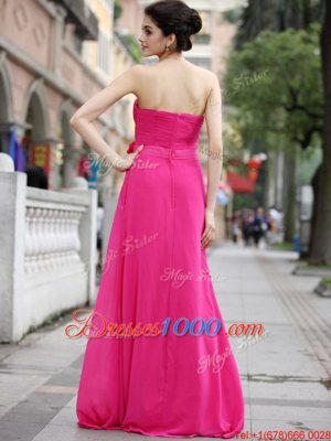 Attractive With Train Column/Sheath Sleeveless Hot Pink Prom Evening Gown Brush Train Zipper