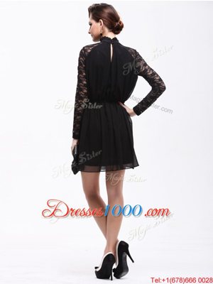 High-neck Sleeveless Zipper Prom Party Dress Black Chiffon