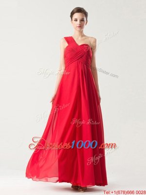 One Shoulder Chiffon Sleeveless Floor Length Prom Homecoming Dress and Ruching