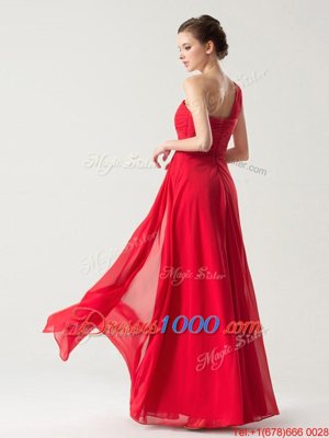 One Shoulder Chiffon Sleeveless Floor Length Prom Homecoming Dress and Ruching