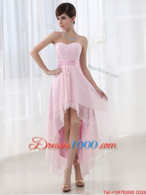 Amazing High Low Column/Sheath Sleeveless Baby Pink Prom Party Dress Lace Up