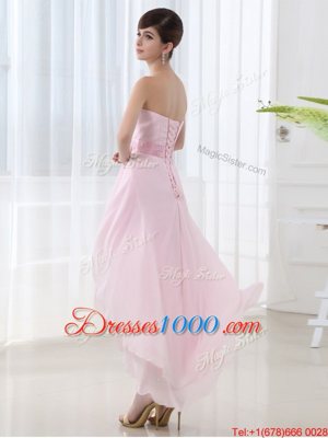 Amazing High Low Column/Sheath Sleeveless Baby Pink Prom Party Dress Lace Up