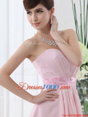 Amazing High Low Column/Sheath Sleeveless Baby Pink Prom Party Dress Lace Up