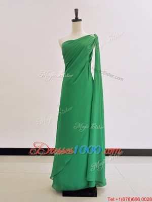 Extravagant One Shoulder Floor Length Column/Sheath Long Sleeves Green Homecoming Dress Zipper
