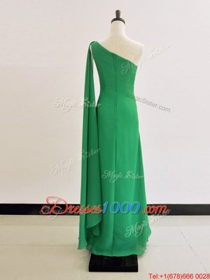 Extravagant One Shoulder Floor Length Column/Sheath Long Sleeves Green Homecoming Dress Zipper