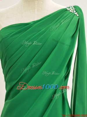 Extravagant One Shoulder Floor Length Column/Sheath Long Sleeves Green Homecoming Dress Zipper