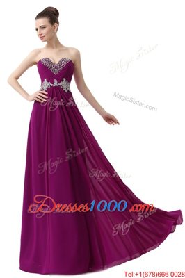 Captivating Chiffon Sleeveless Floor Length Evening Dress and Beading and Ruching