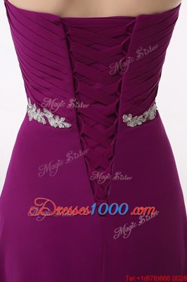 Captivating Chiffon Sleeveless Floor Length Evening Dress and Beading and Ruching
