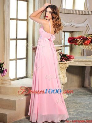 Deluxe Floor Length Baby Pink Prom Dresses Spaghetti Straps Sleeveless Lace Up