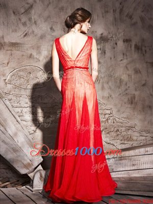 Red Zipper Beading Sleeveless Floor Length