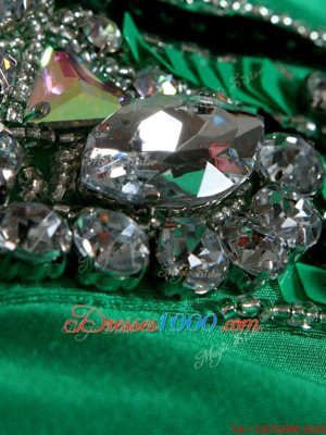 Green Criss Cross Prom Party Dress Beading Sleeveless Floor Length