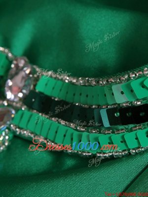 Green Criss Cross Prom Party Dress Beading Sleeveless Floor Length