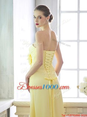 Strapless Sleeveless Lace Up Prom Dresses Light Yellow Chiffon
