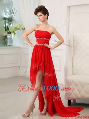 Customized Red Sleeveless Chiffon Zipper Prom Evening Gown for Prom and Party