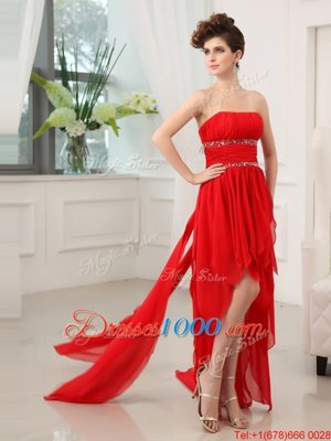 Customized Red Sleeveless Chiffon Zipper Prom Evening Gown for Prom and Party