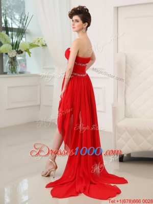 Customized Red Sleeveless Chiffon Zipper Prom Evening Gown for Prom and Party
