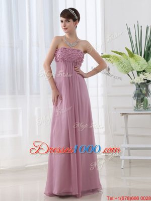 Romantic Floor Length Zipper Homecoming Dress Lilac and In for Prom and Party with Hand Made Flower