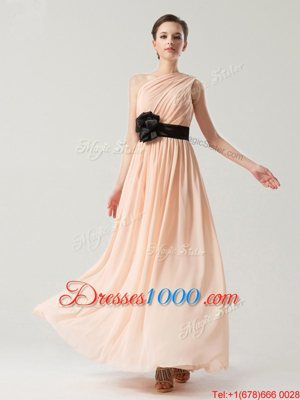 One Shoulder Chiffon Sleeveless Ankle Length Dress for Prom and Belt
