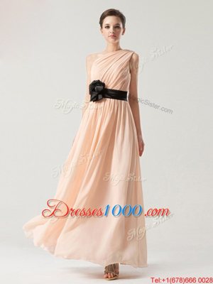 One Shoulder Chiffon Sleeveless Ankle Length Dress for Prom and Belt
