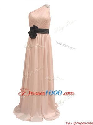 One Shoulder Chiffon Sleeveless Ankle Length Dress for Prom and Belt