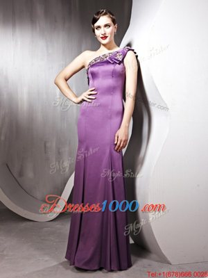 Fashion One Shoulder Sleeveless Floor Length Beading Side Zipper with Lilac
