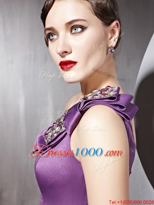 Fashion One Shoulder Sleeveless Floor Length Beading Side Zipper with Lilac