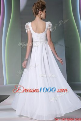 Custom Fit White Chiffon Zipper Scoop Sleeveless Floor Length Prom Evening Gown Beading and Lace