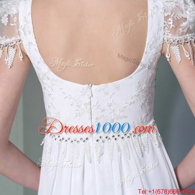 Custom Fit White Chiffon Zipper Scoop Sleeveless Floor Length Prom Evening Gown Beading and Lace