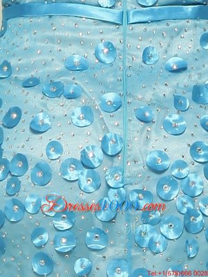 Super Baby Blue Mermaid Bateau Sleeveless Chiffon With Brush Train Zipper Beading and Appliques Juniors Evening Dress