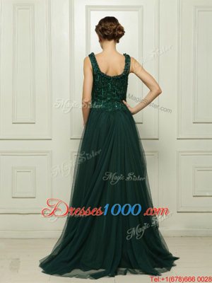 Romantic Sleeveless Sweep Train Zipper With Train Beading Prom Party Dress