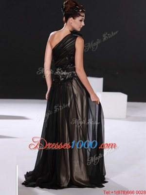 Perfect Black Prom Dress Prom and Party and For with Beading One Shoulder Sleeveless Zipper