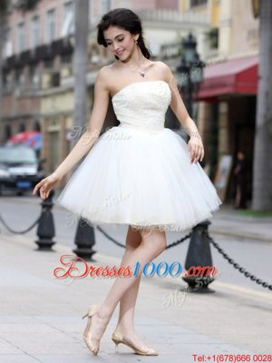 Decent White Strapless Neckline Beading Cocktail Dresses Sleeveless Lace Up