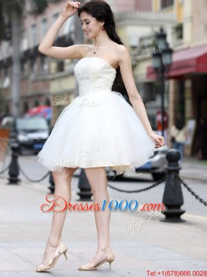 Decent White Strapless Neckline Beading Cocktail Dresses Sleeveless Lace Up