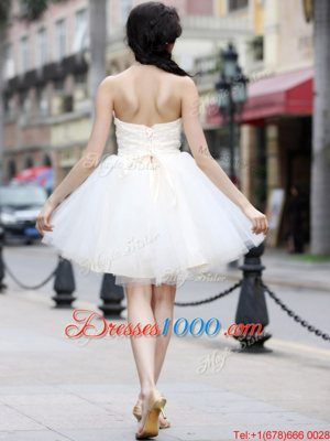 Decent White Strapless Neckline Beading Cocktail Dresses Sleeveless Lace Up