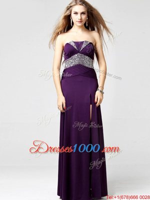 Purple Empire Chiffon Strapless Sleeveless Sequins Floor Length Zipper