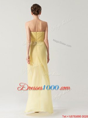 Light Yellow Empire Strapless Sleeveless Chiffon High Low Zipper Ruching Prom Gown