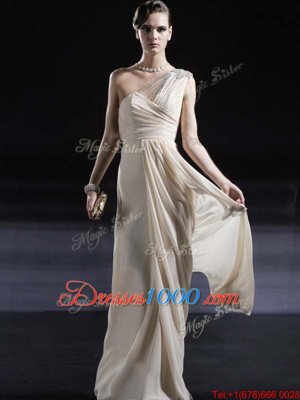 Pretty One Shoulder Champagne Sleeveless Chiffon Criss Cross Homecoming Dress for Prom and Party