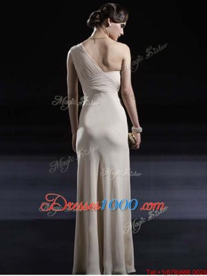 Pretty One Shoulder Champagne Sleeveless Chiffon Criss Cross Homecoming Dress for Prom and Party