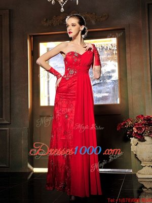 Fantastic Floor Length Lace Up Homecoming Dress Red and In for Prom and Party with Beading and Ruching