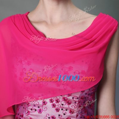 Mermaid Scoop Floor Length Hot Pink Prom Dresses Tulle Sleeveless Beading